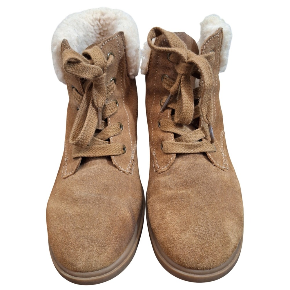 UGG Chestnut Suede Lace Up Ankle Boots Faux Fur Collar 1121790 Women's 7.5